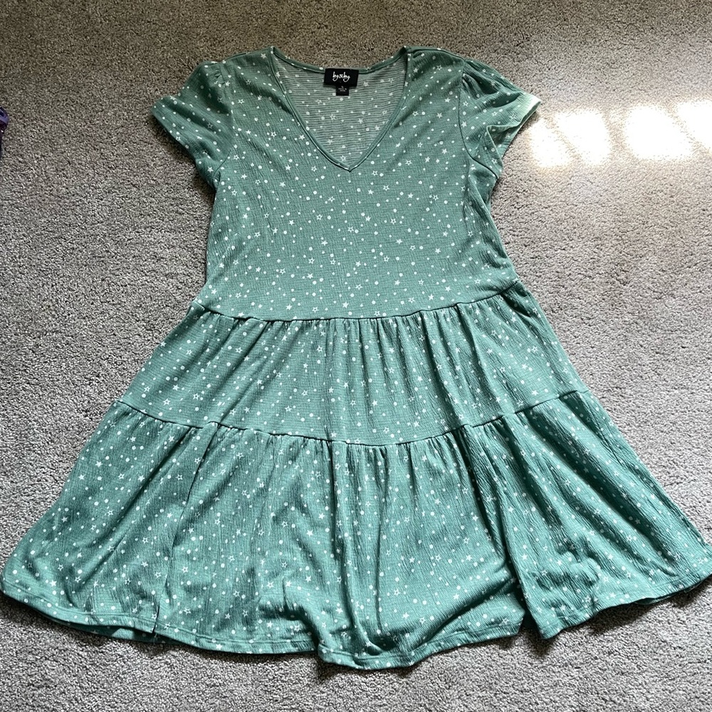 Teen Girl Green and White Star Dress